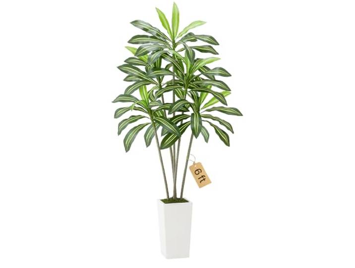 VEVOR Dracaena Artificiel\, 1\,8 m\, Plante Artificielle Tropicale en Pot Blanc\, Faux Arbre Tropical\, Fausse Plante Feuilles Polyéthylène pour Décoration d'Intérieur\, Salon\, Bureau\, Intérieur\, Extérieur