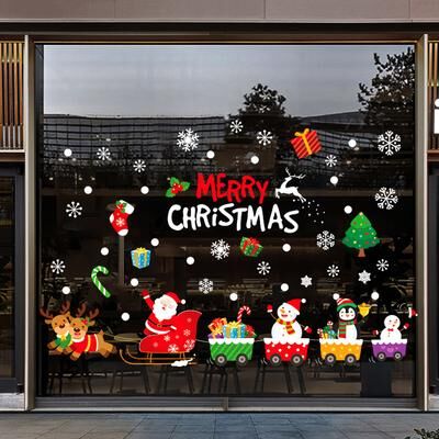 Combo Retail Shop Christmas Snowflake Window Flowers, PVC Electrostatic Stickers For Glass, Reusable Winter Decorative Stickers f