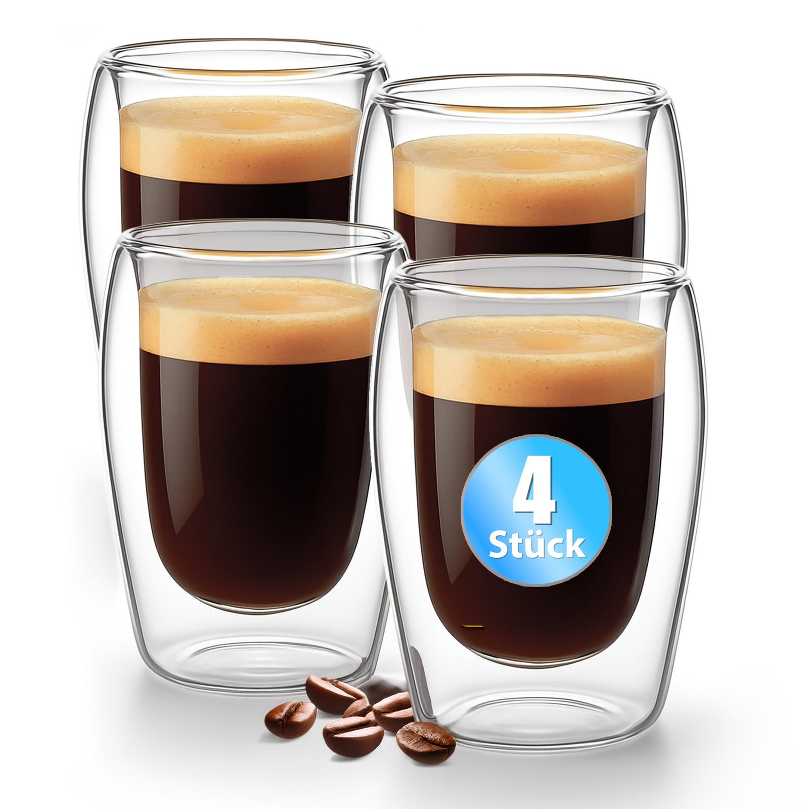 BigDean Set van 4 dubbelwandige espressobekers van 80 ml in horekwaliteit