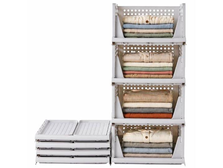 Melvyno 4 x Plastic Wardrobe Organiser Storage Box Foldable Stackable Drawer Organizer Wardrobe Bedroom White 40*30*17cm