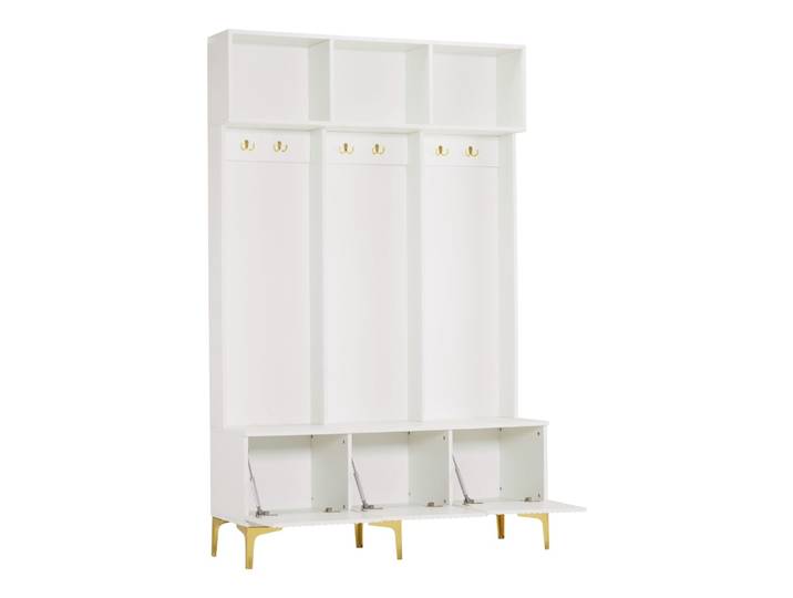 Ensemble entrée avec banc rangement, 6 crochets et pieds dorés,blanc