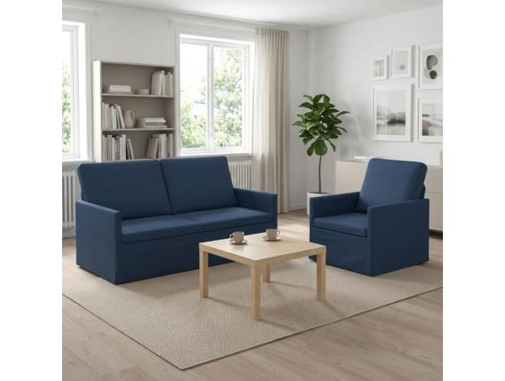 Sofa-Set 2 pcs Blau Stoff Metallrahmen,Schaumstofffüllung,Kissen-Rücken,Polyesterstoff,2 Personen Montage