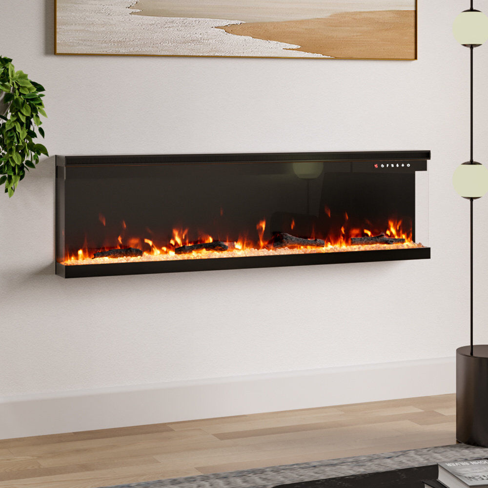 Belfry Heating Flores 50inch Recessed/Freestanding Electric Fireplace Black 43.9cm H x 152.4cm W x 19.9cm D
