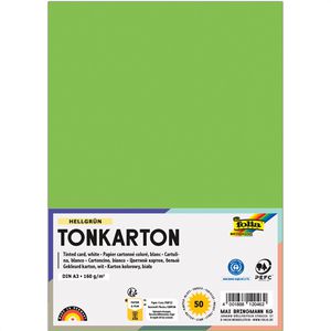 Folia Tonpapier 66305051 Tonkarton, A3, hellgrün, 160g/m², 50 Blatt