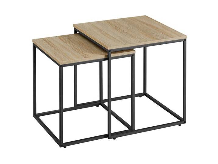 Lot de 2 tables basses gigognes carrés aspect bois sonoma - 50 x 50 x 50 5 cm et 45 x 45 x 45 5 cm