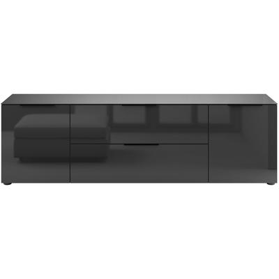 Lowboard MANJANA MÖBEL "mit Chrom oder Schwarz matten Metallgriffen", schwarz (anthrazit matt, glas anthrazit, metall schwarz matt), B:180cm H:53,9cm T:40cm, Glas, Holzwerkstoff, Metall, Sicherheitsglas ESG, Sideboards, Lowboard, Glasfronten,...