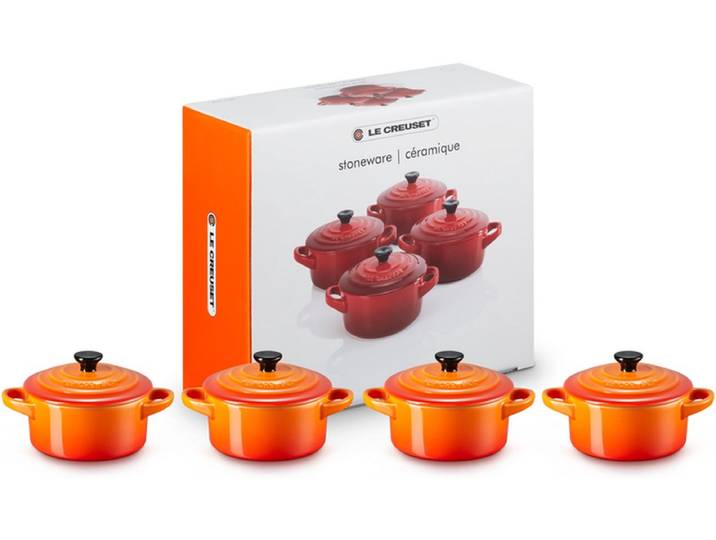 Le Creuset 4 mini braad-/stoofpannetjes 0\,25L / 10cm Oranjerood