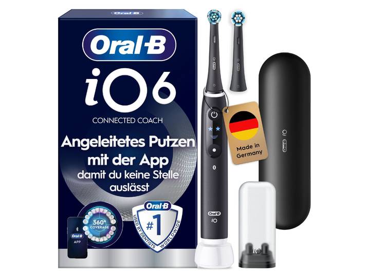 Elektrische Zahnbürste ORAL-B iO 6 , schwarz (schwarz lava), ElektrozahnbürstenB:3cm H:25cm T:3cm, Elektrische Zahnbürste, mit Magnet-Technologie, Display, 5 Putzmodi, Reiseetui, B:3cm H:25cm T:3cm, Topseller
