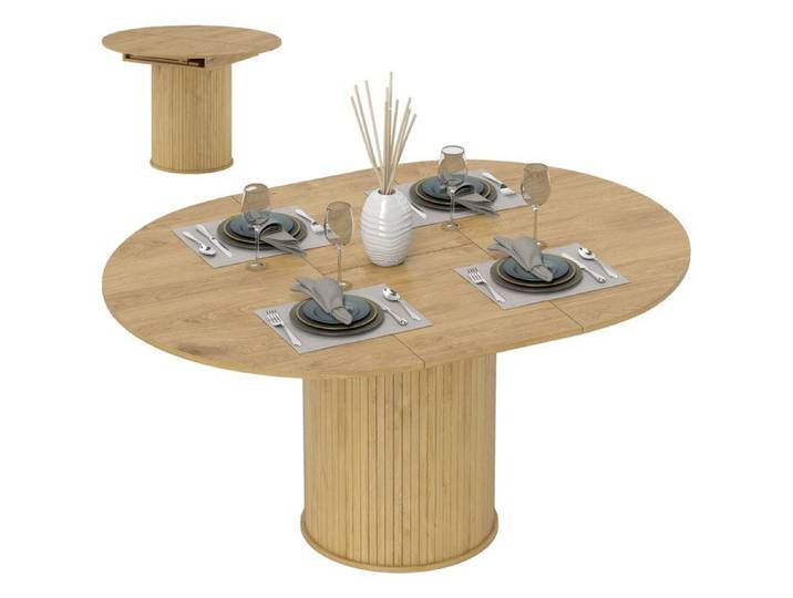 Table extensible pour 6-8 personnes extensible de rond à ovale pied central bois et acier marron