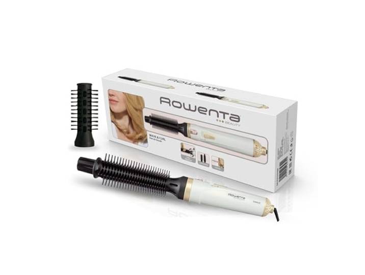 Rowenta Warmluftbürste Curl Release CF3910 Abrollsystem für einfache Locken, Wellen, Keramik-/Turmalinbeschichtung, 2 Temperatur, Gebläseeinstellungen, Farbe: Weiß/Gold