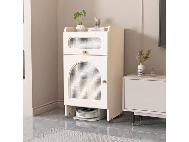 Dexinhdh Schrank für Saugroboter, Aufbewahrungsschrank mit Türen Schlankes Möbelstück zur Unterbringung von Saugrobotern für Eingangsbereich, Flur oder Wohnbereich(50 x 50x 92 cm)