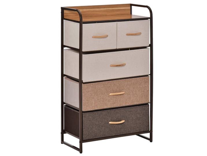 Homcom Kommode, Sideboard mit 5 Faltbaren Stoff-Schubladen, Braun, 29x99x58 cm, Kleinmöbel, Kommoden, Kommoden
