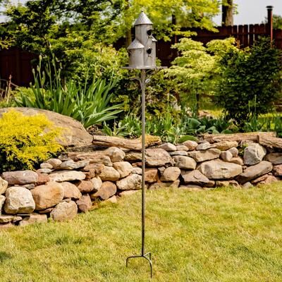 Zaer Ltd Tall Cylinder Triple Birdhouse Take- Silver Finished