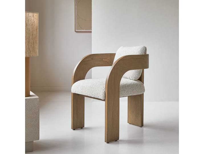 Stuhl aus massivem Mindiholz und ecrufarbenem Stoff - Beige - Light mindi wood