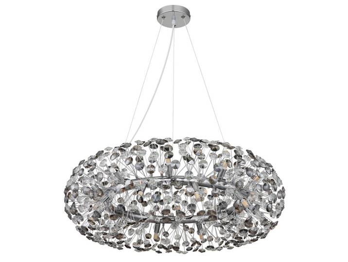 Globo Kristall-Hängeleuchte, Grau, Klar, Chromfarben, Transparent, Metall, Kunststoff, Glas, F, 150 cm, CE, beliebig kürzbar, Lampen & Leuchten, Innenbeleuchtung, Hängelampen