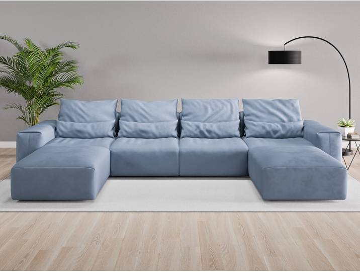 Wohnlandschaft Denver Nr. 2 - Blau (Jeansblau) - Vintage Velours