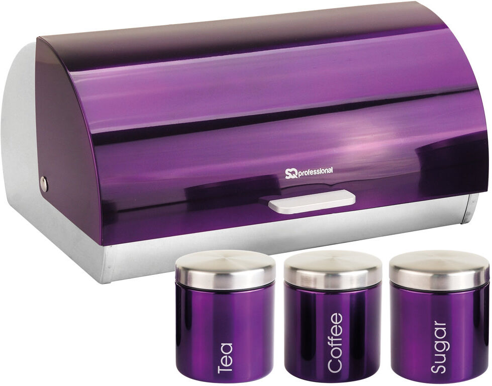 SQ Professional Gems 4 - Piece Stainless Steel Bread Bin and Canister Set Amethyst (Purple) 2400ml
