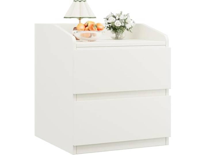 GarveeMore Moderner Beistelltisch/Nachtkommode 2er-Set aus MDF & PB 2 Schubladen, grifflose Front - erhöhte Schutzkante (Anti-Fall), kompakt 60x40x58 cm - Weiß
