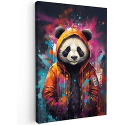 LEINWANDBILD Panda - Jacke - Graffiti - Orange Deko Groß 90x140 cm