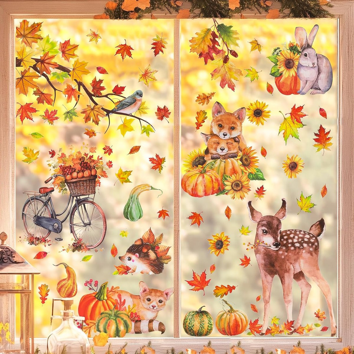 68 Herfst Raamstickers met Esdoornbladeren - Zelfklevende Botanische Decoratie - Multicolour
