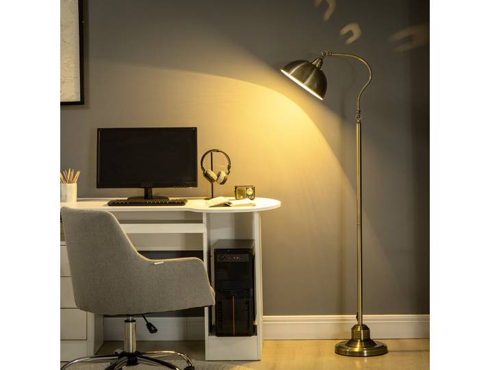 HOMCOM Lampadaire Rétro Salon Abat-Jour Réglable Laiton 152cm