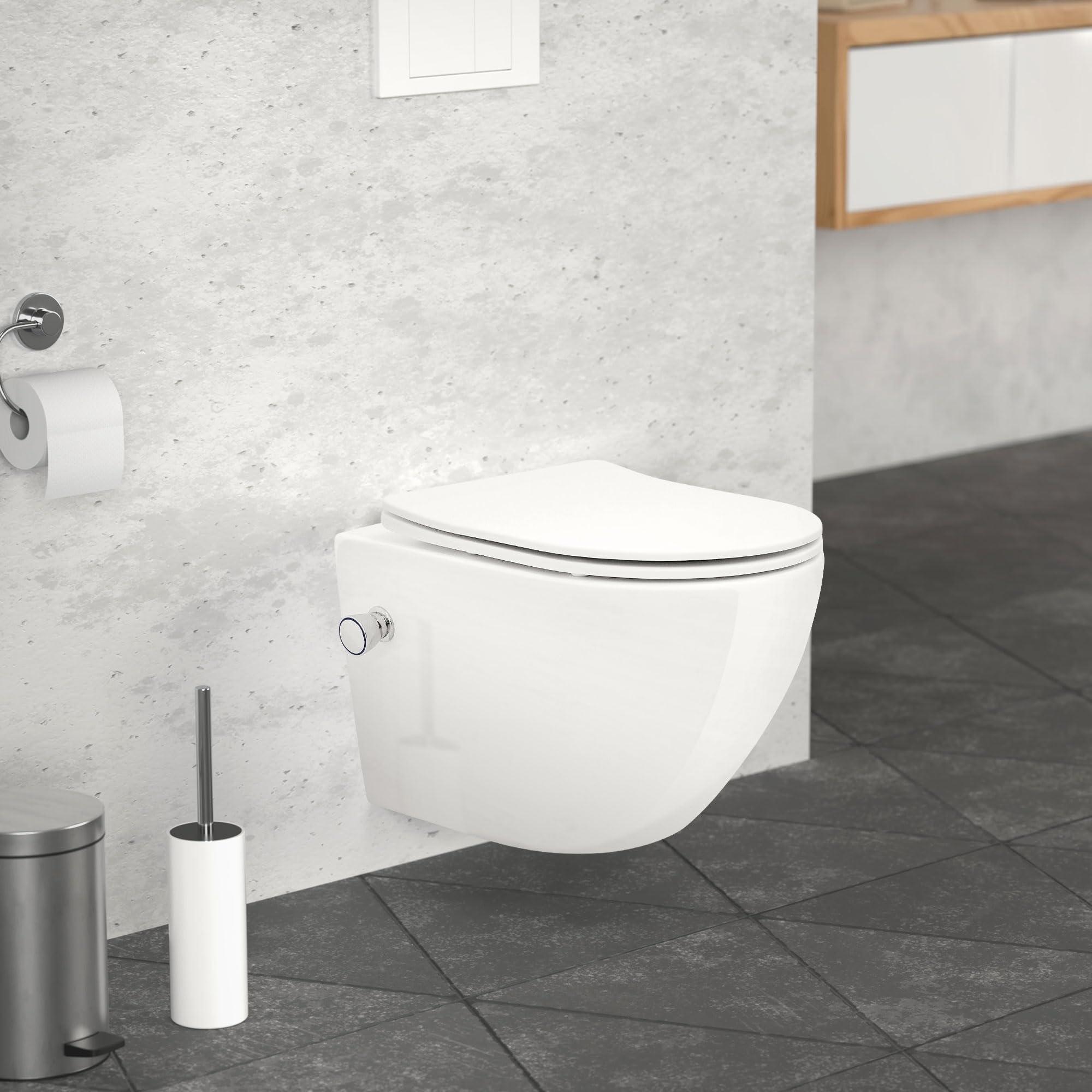 Randloses Wand-WC kurz 49 cm weiß mit Bidetfunktion und Nano-Beschichtung