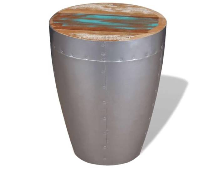 Hocker Aviator aus Massivholz aus Recycling Stil Antik Aluminium Handarbeit, einzigartige Struktur, Holzsorten Tek Mango Akazie, Belastbarkeit 110 kg, Retro Design