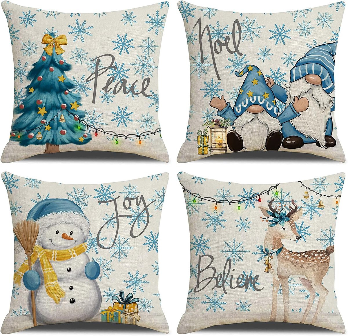 LITIVY Set van 4 Kerstkussensloopjes voor winterse decoratie, 18 x 18 cm