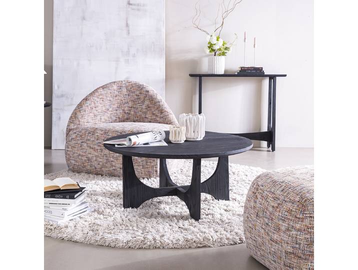 Table basse en bois massif - rond Ø 90cm Noir