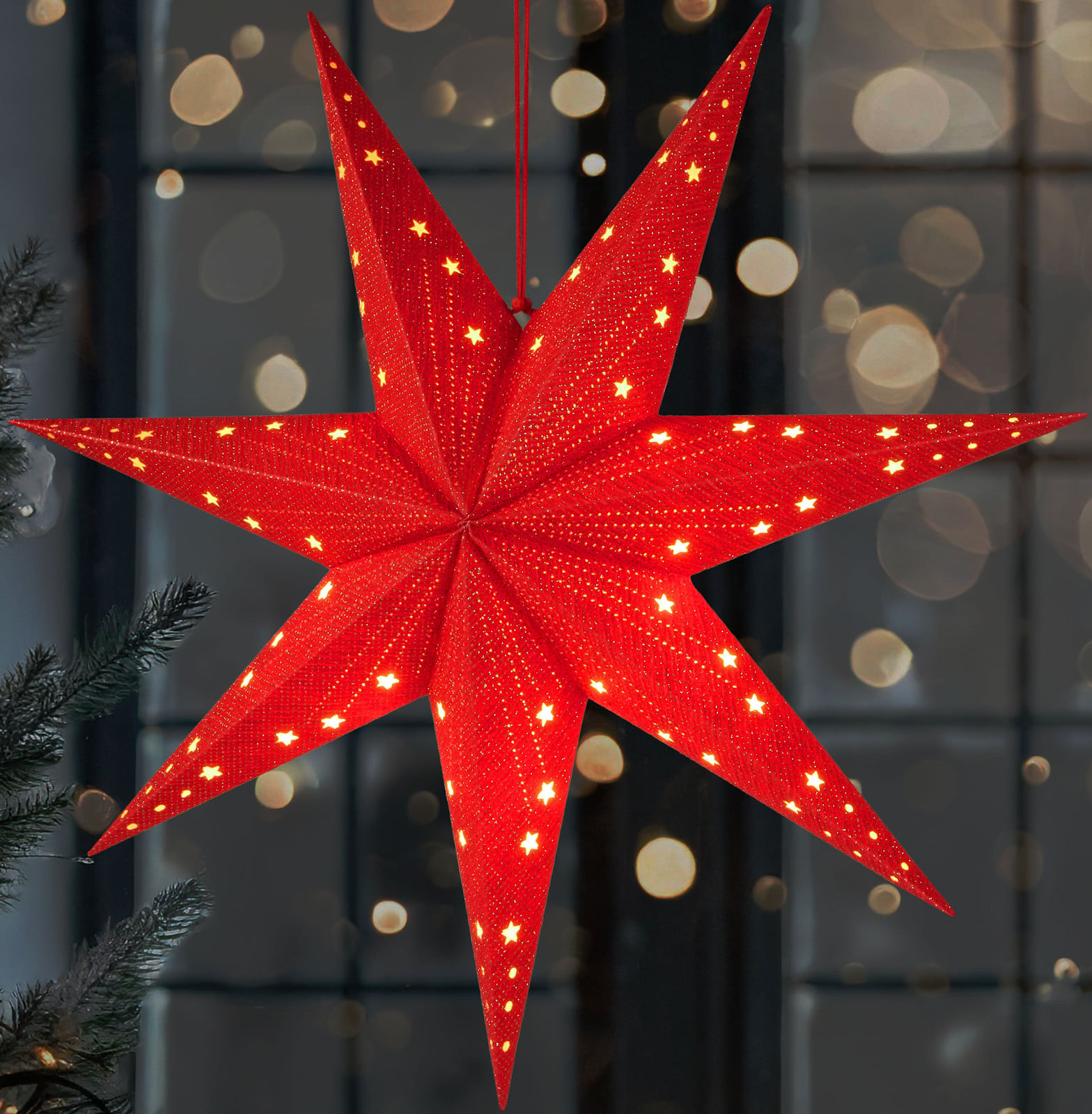 Brubaker LED kerstster rood - 60 cm - 3D papieren adventsster om op te hangen