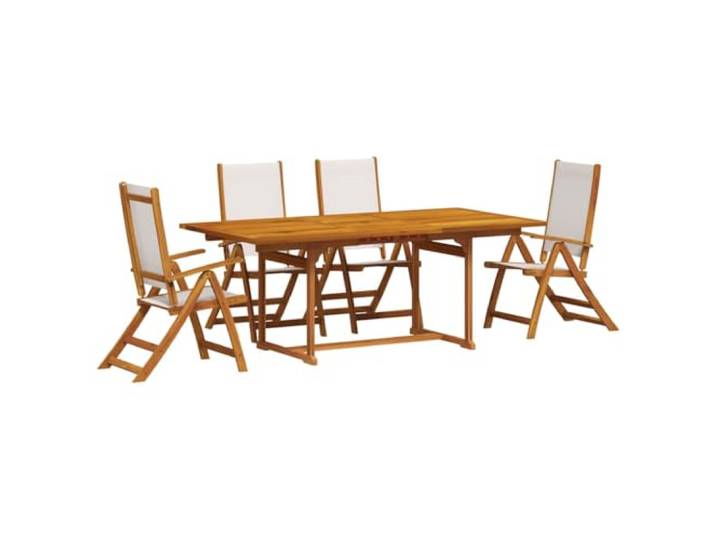 PUGYNBK Gartenmöbel-Set, 5-teilig, Massivholz, Akazie Verstellbarer Stuhl, 5 Positionen, klappbar, ausziehbarer Tisch mit Sonnenschirm, max. 110 kg pro Sitz