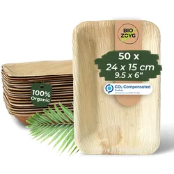 BIOZOYG 50 Stück Einweggeschirr 24x15cm, tief, Palmblatt-Teller rechteckig umweltfreundliche Einwegteller aus Palmenblättern, biologisch abbaubar