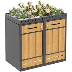 Merax Mülltonnenbox für 2x 240L Tonnen, mit Pflanzdach, 132 x 80 x 124 cm, verzinkter Stahl, Grau