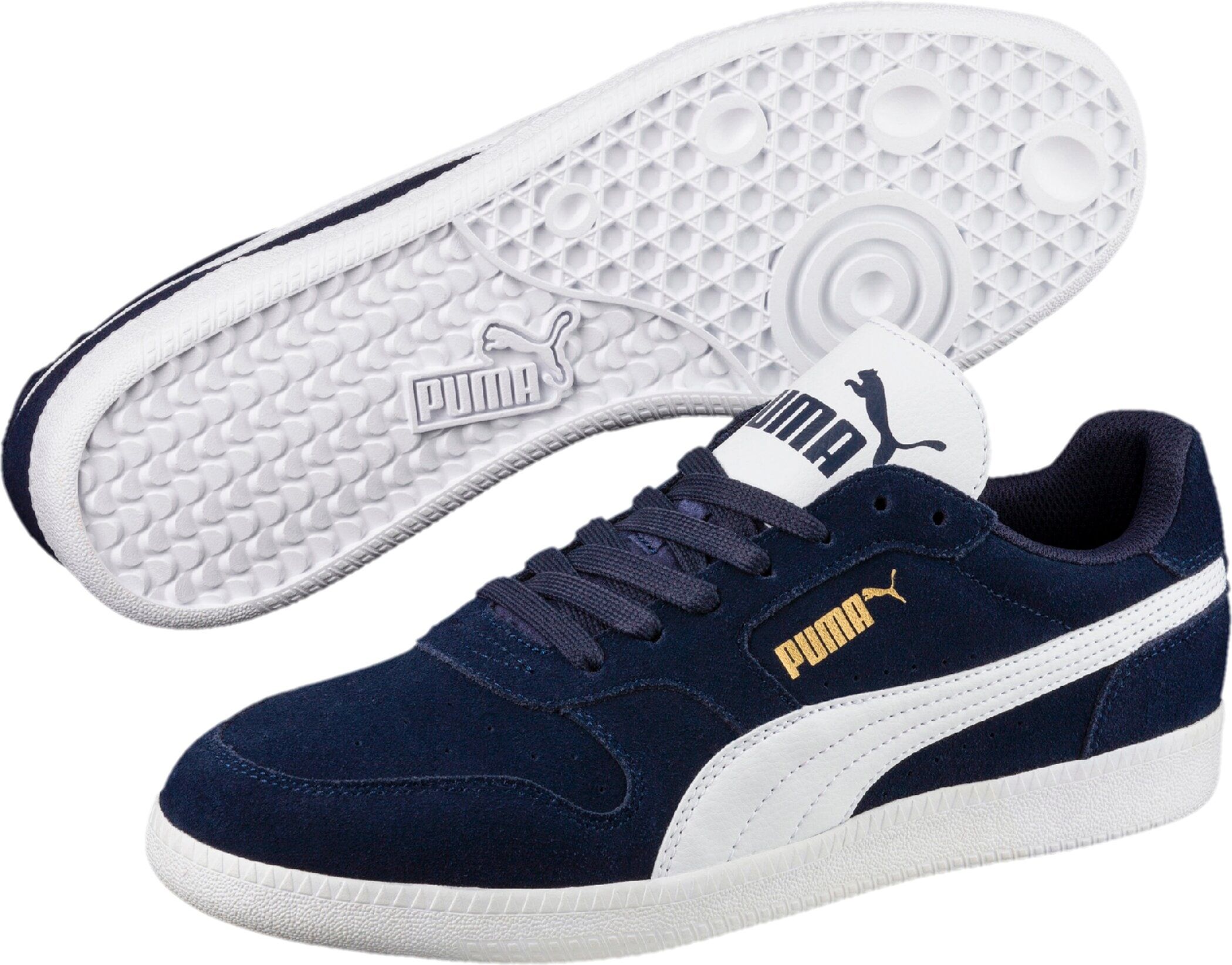 Sneaker PUMA "ICRA TRAINER SD", Damen, Gr. 42,5, Textil, blau (peacoat, puma weiß), Leder, Schuhe Sneaker, aus Leder, atmungsaktiv, mit SOFTFOAM+ Dämpfung peacoat, puma weiß 42,5, Textil