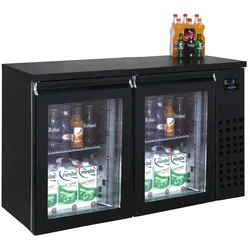 Barkühlschrank ARTIK | 2x Glastür | HxBxT 95x138x55cm | -2/+8°C | Edelstahl Schwarz | + CHEFGASTRO Geschirrtuch