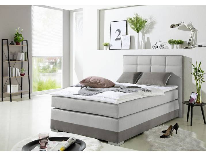Boxspringbett HOME AFFAIRE, grau (hellgrau), B:133cm L:210cm, Komplettbetten, Boxspringbett, inklusive Topper und Wendekissen