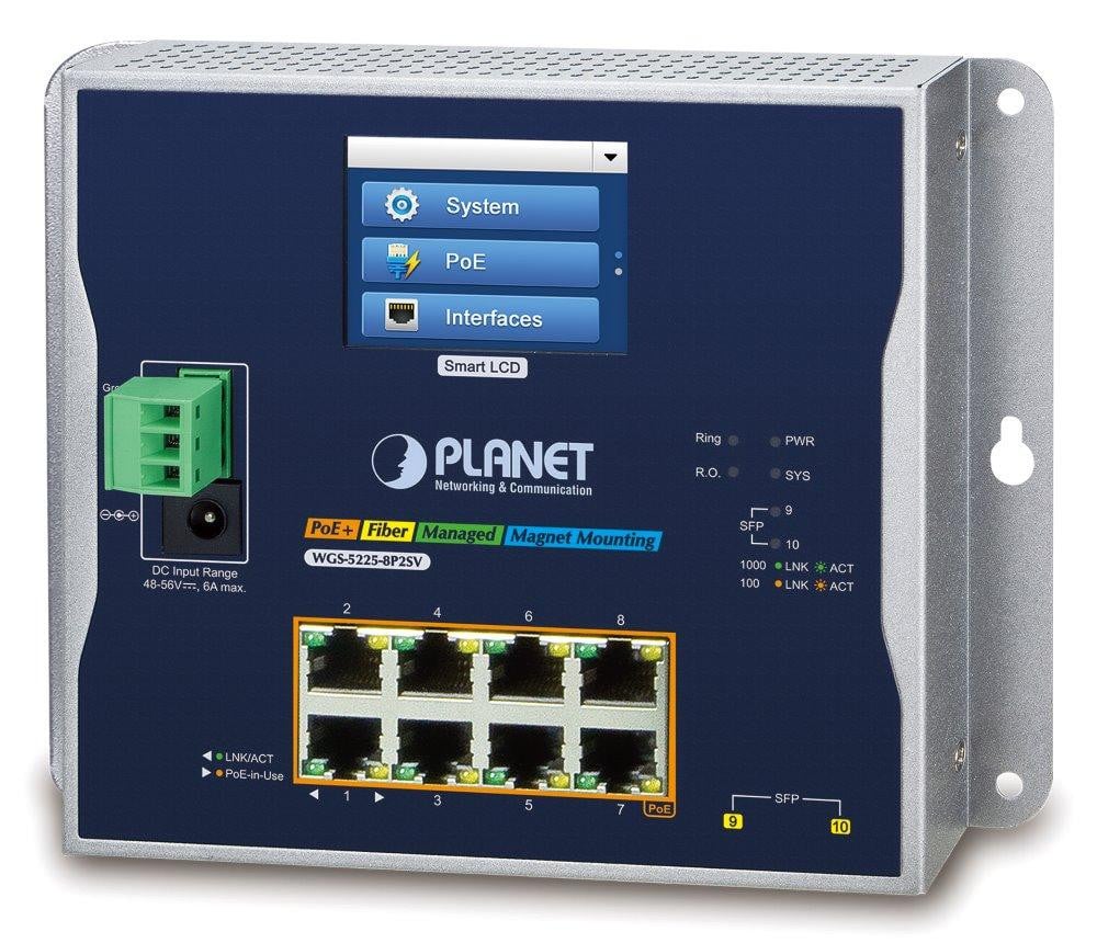 Planet WGS-5225-8P2SV Managed Gigabit Ethernet Switch met PoE en Wandmontage