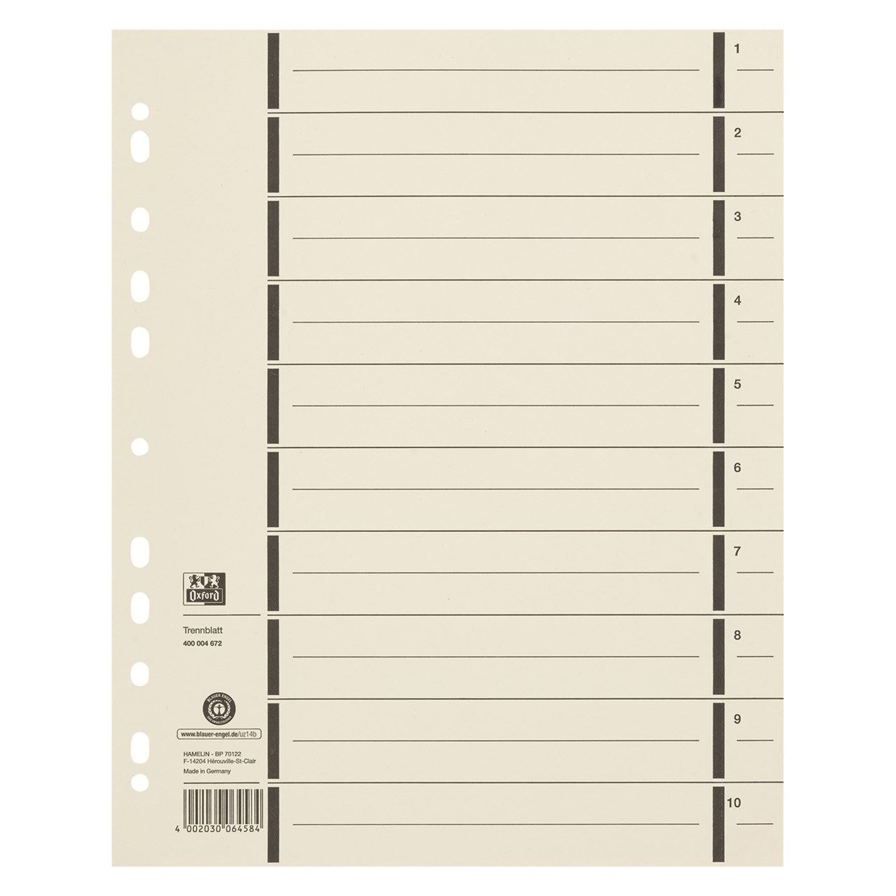 Oxford Trennblatt A4 mit Perforation aus Kraftkarton 100Stk