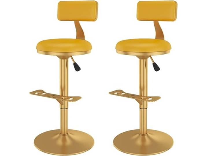 VNCdfhETs Barstuhl 2er-Set Barhocker, Drehbarer Aus Pu-Leder Mit Rückenlehne, Barstuhlhöhe 60-80 cm, Gepolsterte Thekenhocker Barhocker(Yellow)