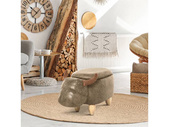 Pouf Coffre Rangement Daim Vieilli Marron