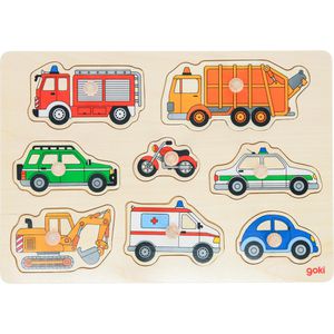 Goki Motorikspielzeug 57996, Verkehrsmittel, Steckpuzzle aus Holz, ab 1 Jahr