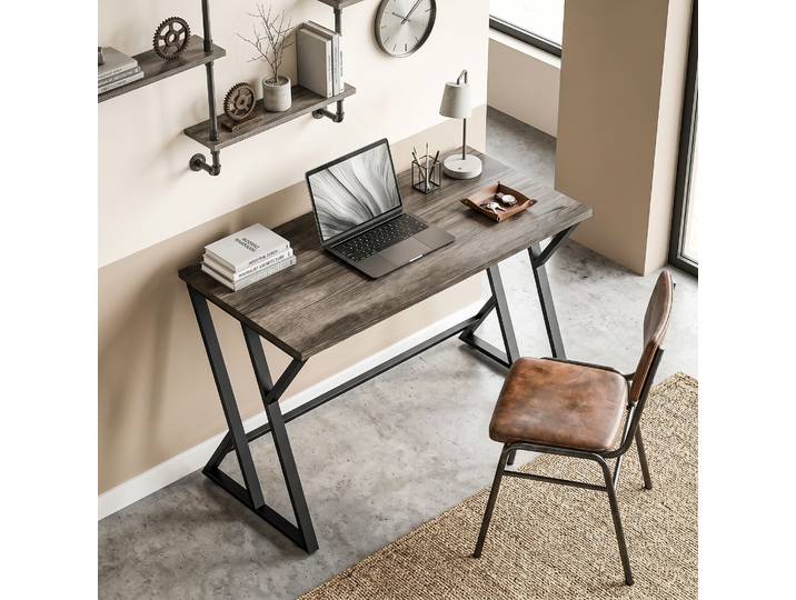 HOMCOM Bureau Industriel 120cm Métal Z Gris Usé Table Travail