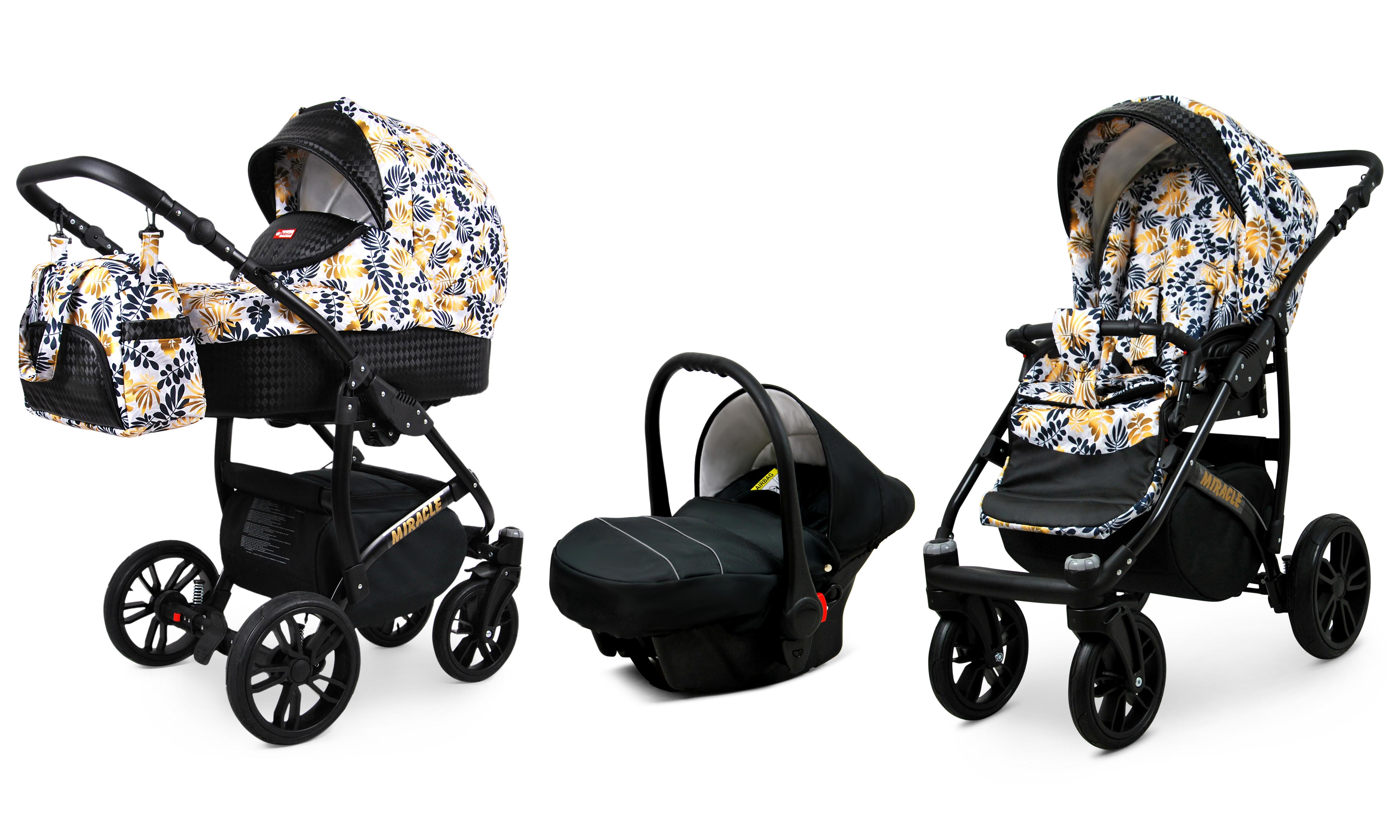BabyLux Miracle | 3in1 Kinderwagen Set | Gold Leaf | Kombikinderwagen | Kinderwagenset | Buggy