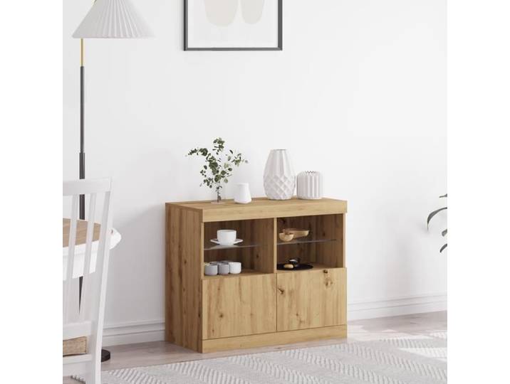 Buffet à LED-Meuble de rangement avec lumières LED Chêne 81x37x67 cm