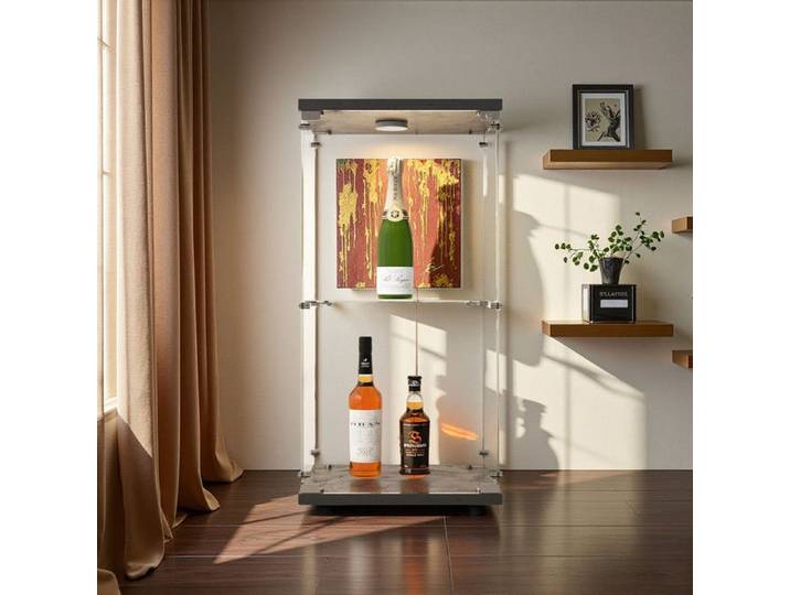 Vitrine en Verre Trempé Éclairée LED-Meuble Vitrine Verre Noir Verrouillable Compact (40x37x86cm) -Élégance Noire