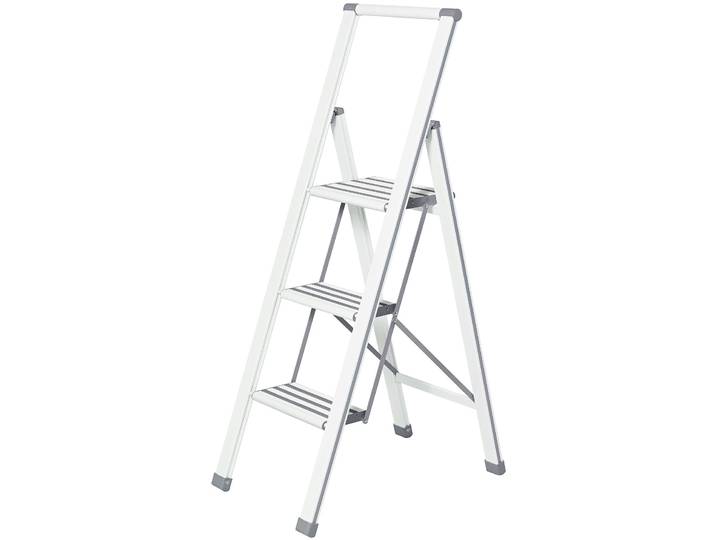 Trittleiter WENKO Modell Alu-Design , grau (weiß, grau), B:44cm H:127cm L:5,5cm, Aluminium, Kunststoff, Leitern, Trittleiter, Klapptritt Leiter, rutschsichere XXL-Stufen, klappbar, bis 150 kg