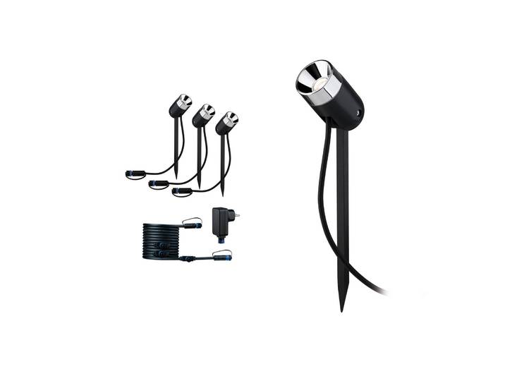 Paulmann Plug & Shine Erdspießlampe Pike 3er Basis Pike, dimmbar, schwarz, Kunststoff, Modern