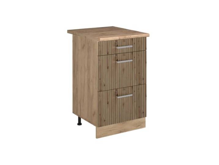 Vicco Küchenunterschrank R-Line, Artisan-Eiche/Goldkraft Eiche 50 cm 3 Schubladen · Arbeitsplatte Eiche · Höhenverst. Füße · Leichter Zugriff · Frei kombinierbar