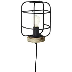 BRILLIANT Lampe, Gwen Wandleuchte antik holz/schwarz korund, Metall/Holz, 1x A60, E27, 52W,Normallampen (nicht enthalten)