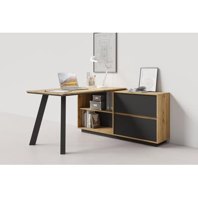 Schreibtisch BYLIVING "TALOS", braun (evoke eiche (eiche, optik), evoke eiche (eiche, optik)), B:138cm H:75cm T:150cm, Tische, Schreibtisch, Tischplatte Evoke Eiche, aufgedoppelt, zweifarbige Kante, Schubkästen